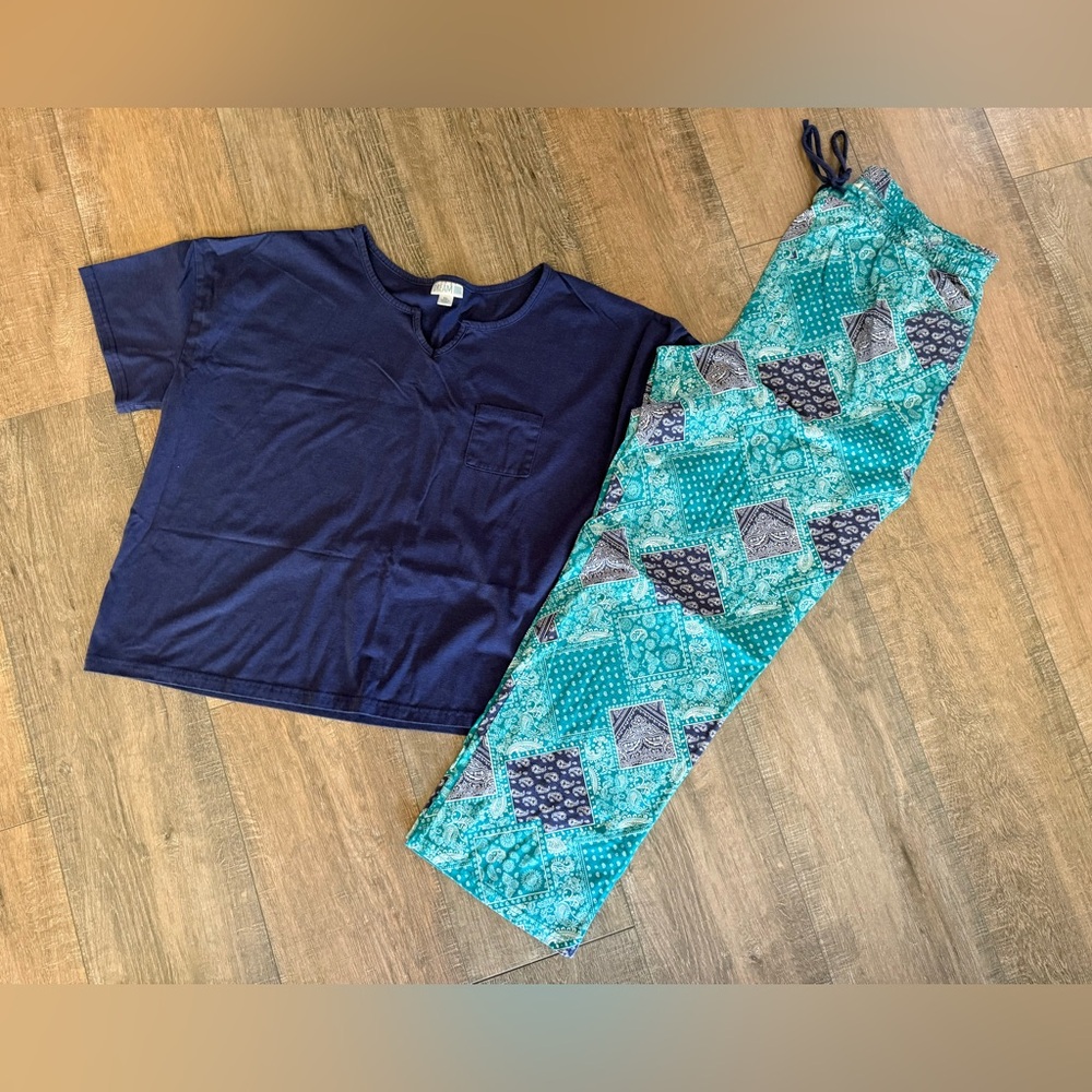 LuLaRoe Navy and Teal Women's Pajama Set